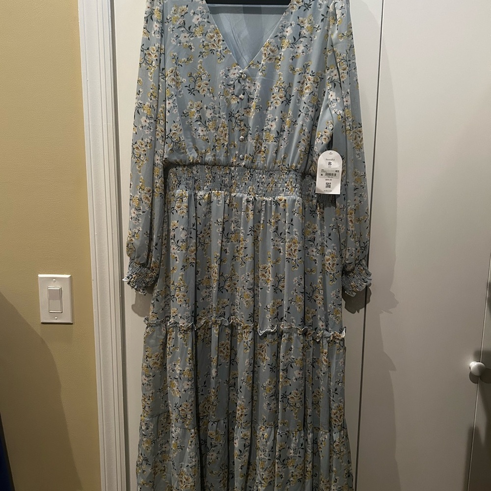 ARULA Blue Floral Long Sleeve Dress